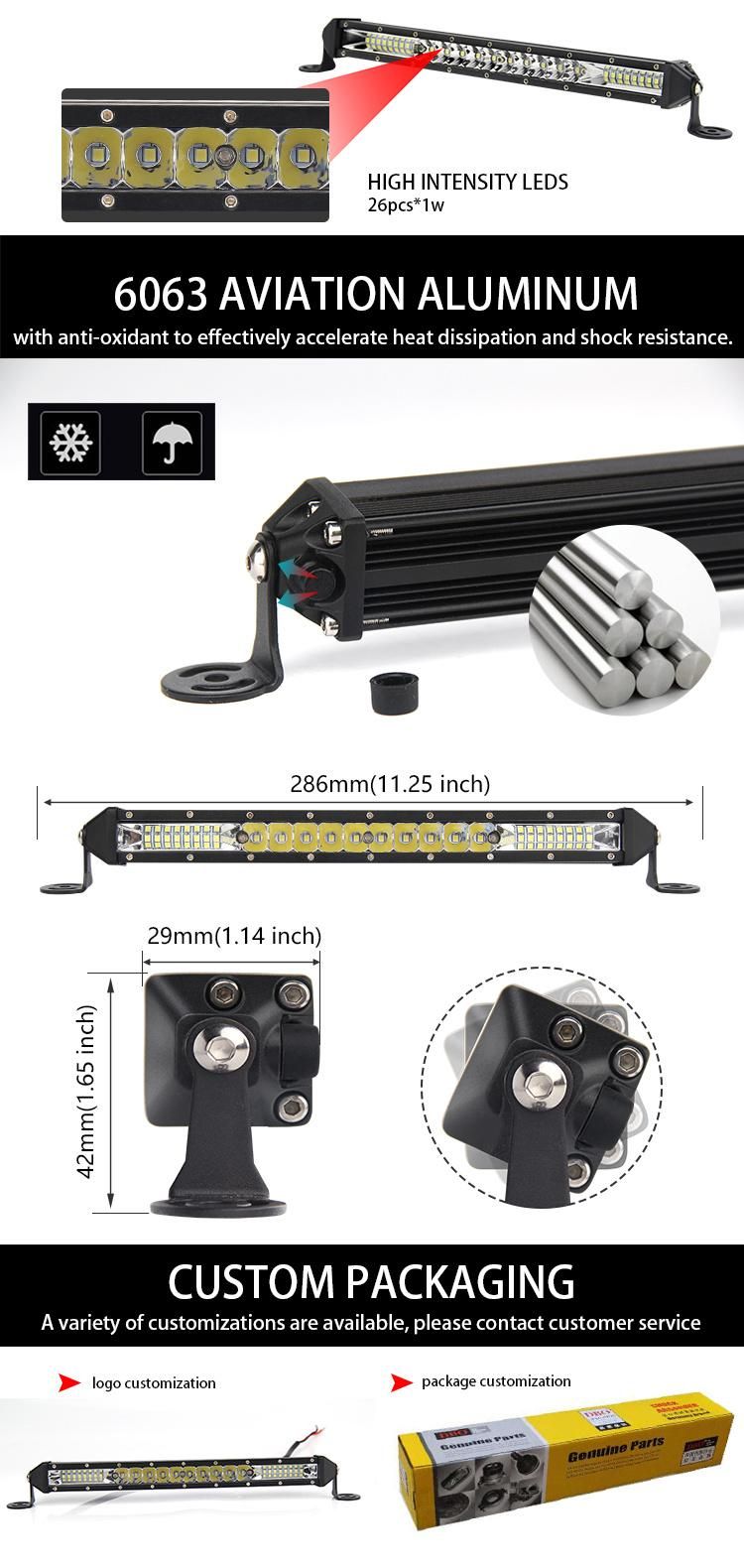 Barras LED off Road Car LED Lighting 12V 24volt Straight Truck Single Row Vehicle Slim LED Light Bar 4X4