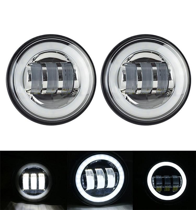 4.5" 4 1/2 Inch Motorcycle Chrome Black LED Fog Passing Auxiliary Light for Harley White DRL Halo 4.5inch LED Fog Light