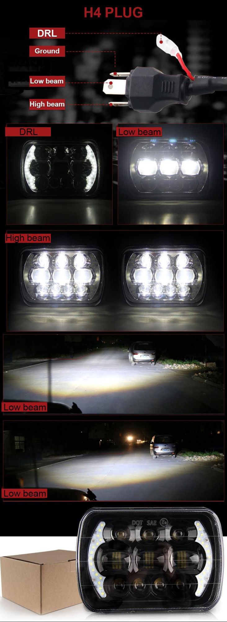 75W 7" 5X7 Inch Jeep LED Headlight for Trucks