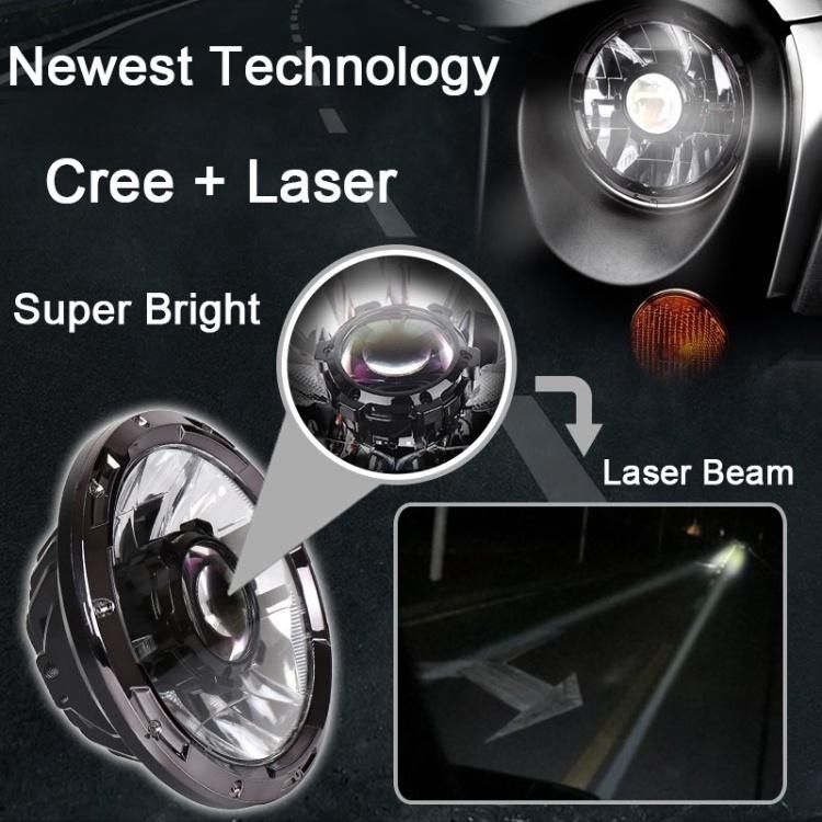 Laser Middle 7 Inch LED Headlight with Laser Core High Low Beam Laser Headlamp 7" for Jeep Wrangler Harley Offroad Drving Lights