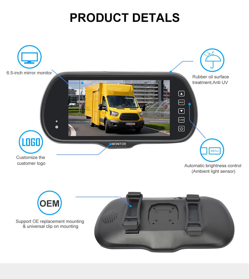 720p LCD 6.5 Inch Backup Rearview Camera Monitor Kit with Window Glass Mount