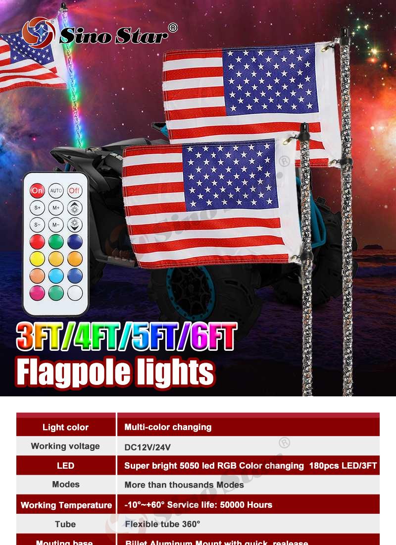 Swl2-6FT 2PCS 2020 Hot Sale 1.8m RGB Flexible Antenna LED Safety Whips Light for ATV