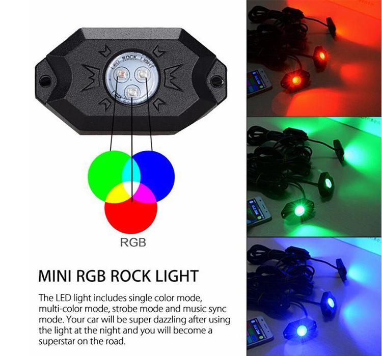 4 Pods RGB LED Rock Lights Flashing Lights for Jeep Truck Offroad Boat 9W RGB Bluetooth APP Control Undercar Light