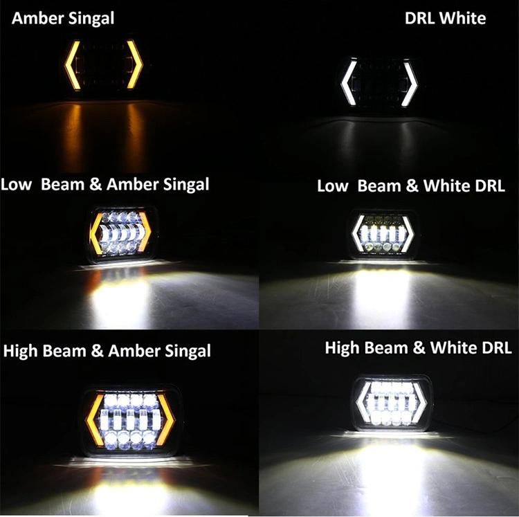 55W 7X6 5X7 LED Headlight Arrows White DRL Amber Turn Signal for Jeep Wrangler Yj Cherokee Xj Trucks H4 LED Square Headlights