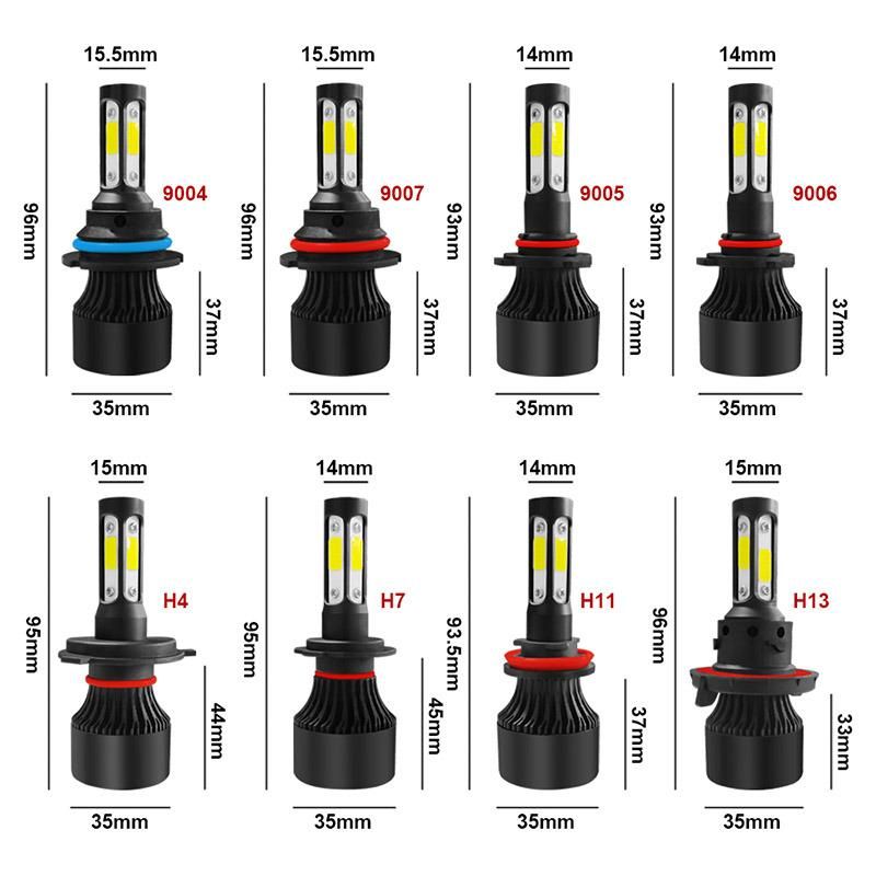 4 Side LED Headlight Bulb H4 H7 H11 H13 Hb3 9005 Hb4 9006 9004 9007 LED Car Headlight Bulb 12V