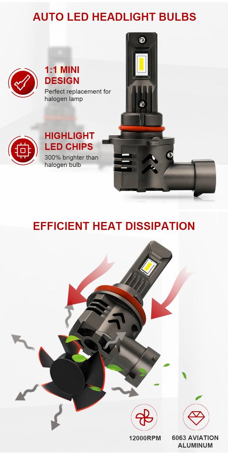 Car LED Lights Mini Size 55W 8000lm 6500K IP68 H11 9006 9005 H7 All in One H4 LED Headlight Bulb