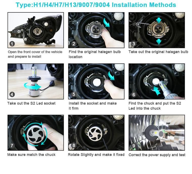 S2 Car Headlight Bulbs with 6500K 4300K 8000K LED Fog Light