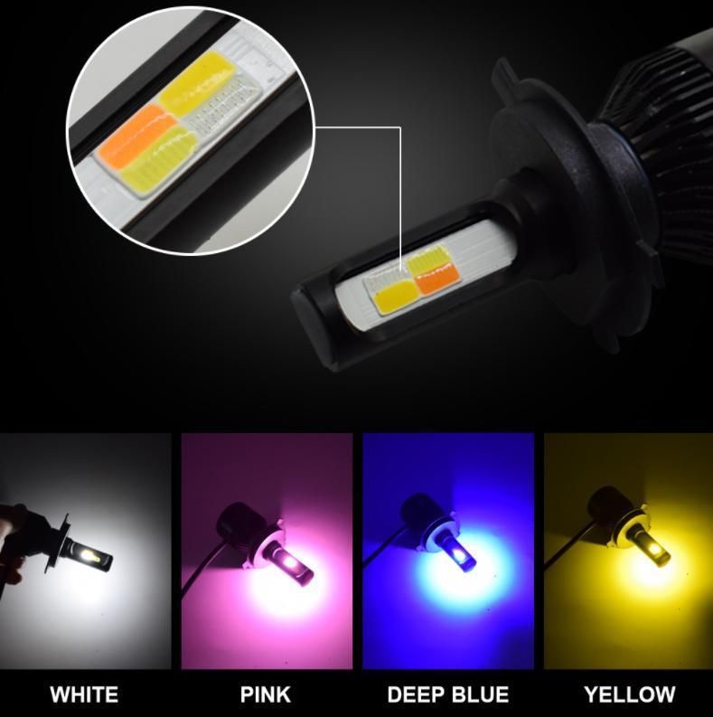 S2 Four-Color 4 Side LED Car Headlight H4 LED H7 Red blue Yellow and White H11 H3 S2 LED Headlight