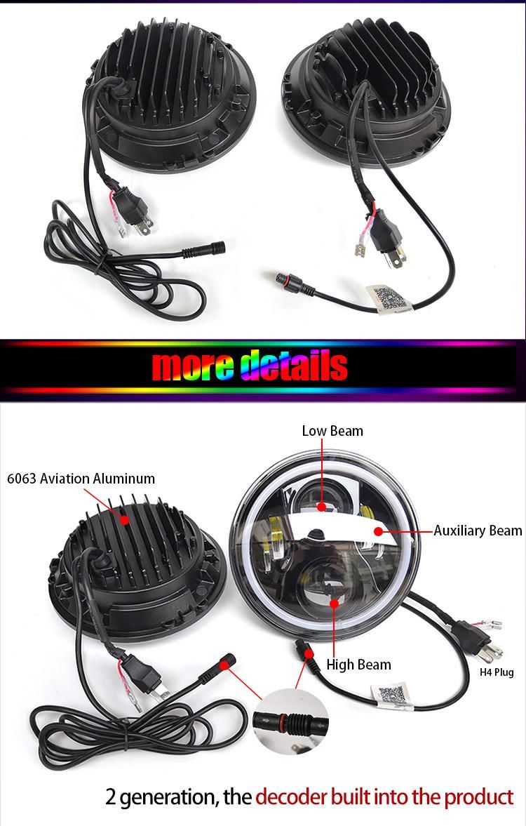 Automotive Turn Signal Motorcycle DRL Multi Color Angel Eye 12V 24V Round Daymaker Car 7" Inch LED Headlight