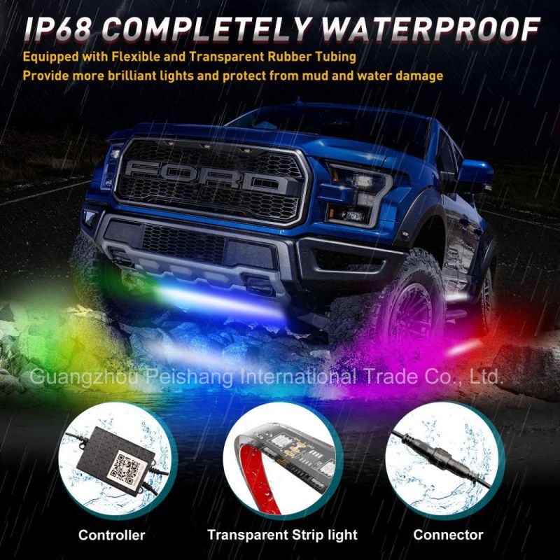 154cm+64cm Amazon Bestsell Flowing Chasing Color RGB Car Underglow Light Kit Neon Light Car LED Strip Lights