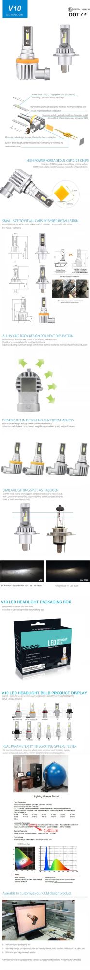 Latest E-MARK DOT Automotive V9 V10 V10s 9005 9006 H7 H8 H9 H11 H11b LED Bulb for Headlight