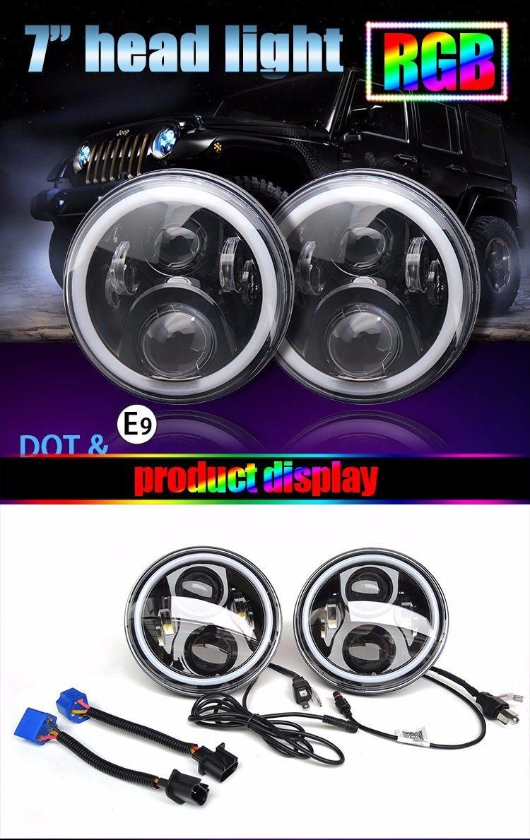 LED Headlamp Daymaker Motorcycle Dual Color Halo Angel Eye 12V 24V Round Auto RGB 7" Inch LED Headlight