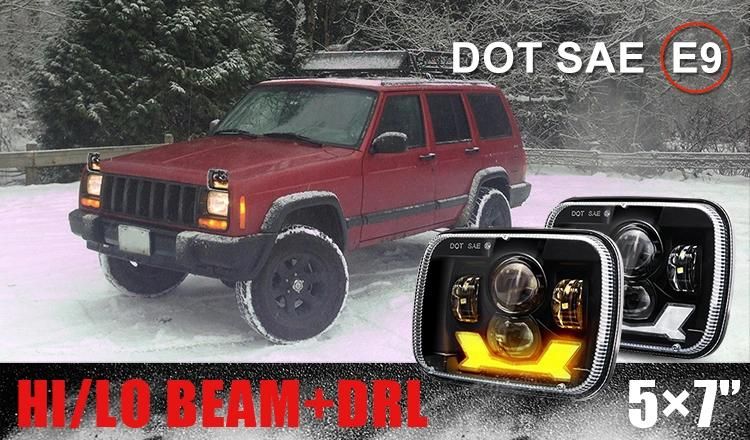 DOT White DRL Amber Turn Signal 5X7 7X6 LED Headlight for Jeep for Cherokee Xj Yj Mj