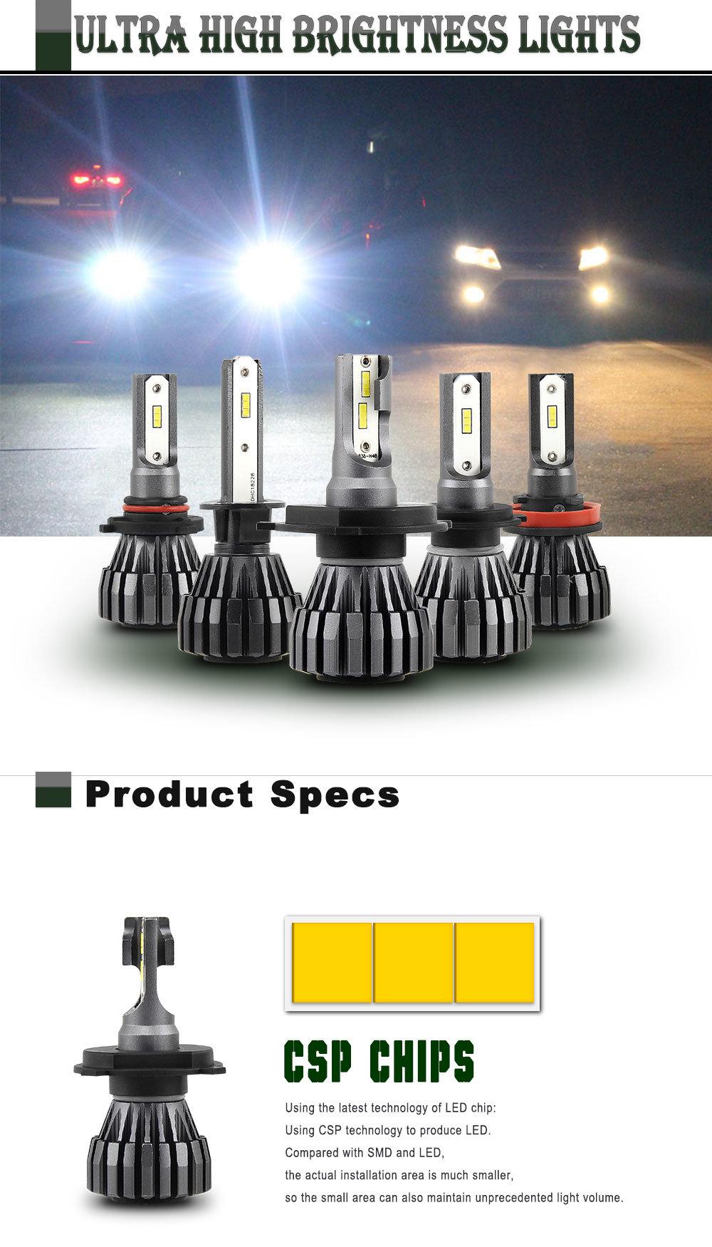 Super Bright 12V Auto LED Head Light, H4 H7 H13 H11 9004 9005 C6 K2 COB Csp Car LED Headlight Bulb