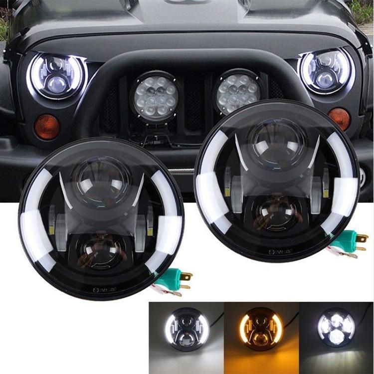 7 Inch Round 60W Halo Ring DRL Jeep LED Headlight