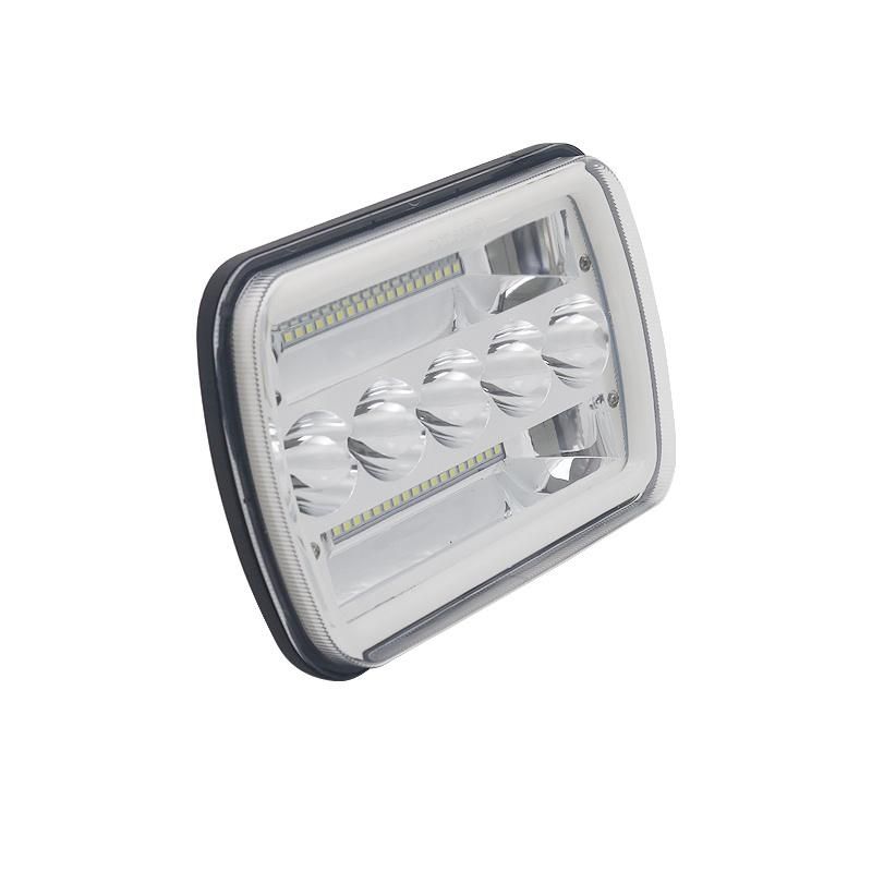 2PCS 45W 5X7" Square LED Headlight High Low Beam DRL Turn Signal with Halo Ring Angel Eyes for Offroad Truck