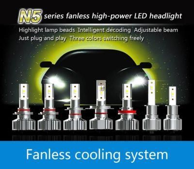 N5 LED Car Headlights 12V 30W 6000lm Auto Light H4 H7 H11 H13 9005 9006 Silence Quiet Cooling White 6000K Golden Yellow 3000K