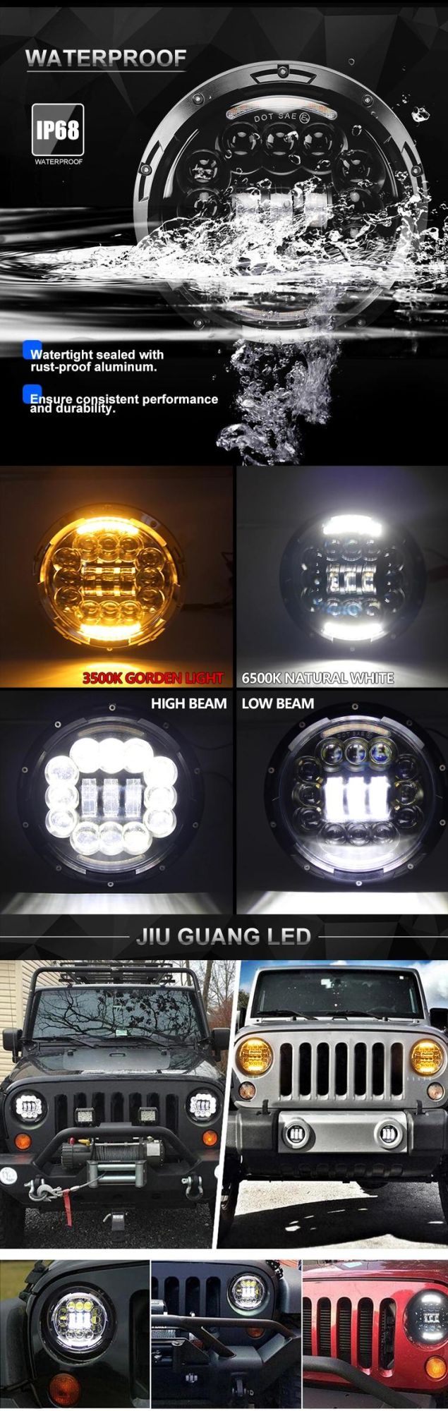 IP68 Car Motorcycle J005c Round DRL LED Angel Eye Headlight