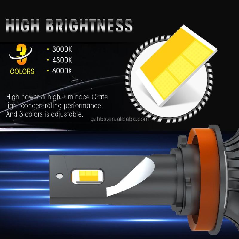 50W 3000K/4300K/6000K Tricolor LED Car Lights H4 H7 H11 H1 9005 9006 Xm70 LED Headlight for Car