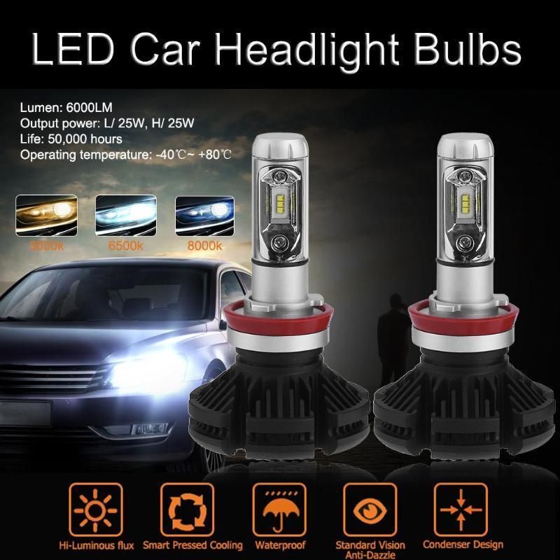 Manufacturer 50W 6000lm DIY Three Colors X3 Car LED Headlight Bulbs Fanless H4 H7 H11 9012 9004 for All Cars