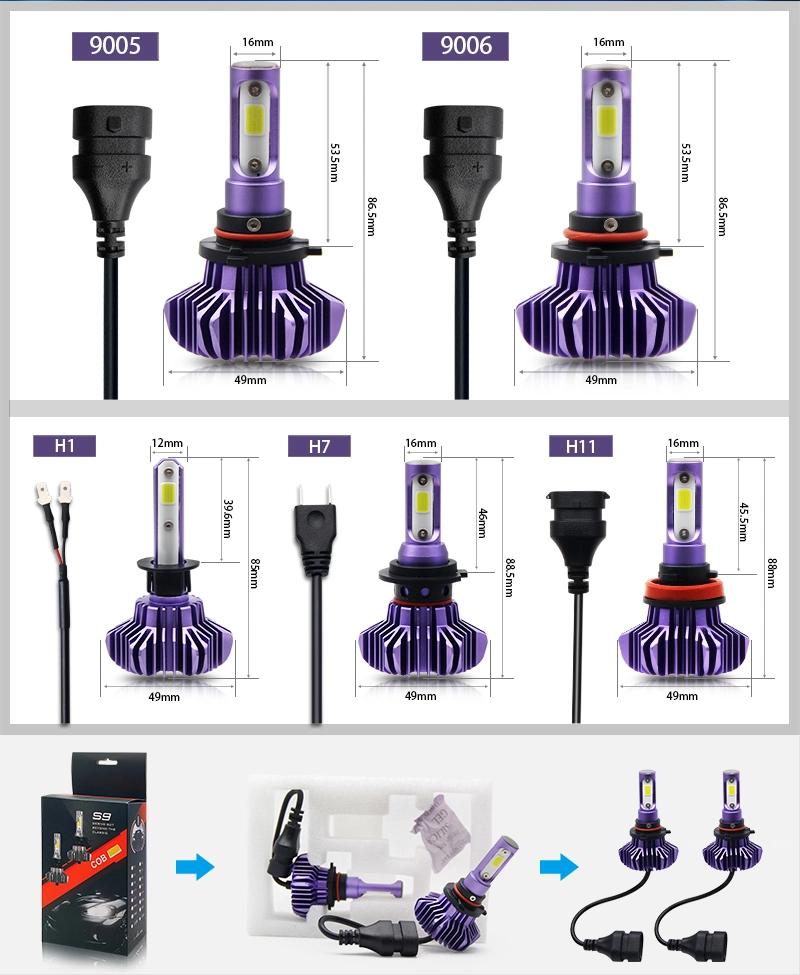 Auto 12 Volt LED Bulbs Fanless 8000lm 9005 9006 9007 H1 H3 H11 H13 Motorcycle H7 LED Headlight H4