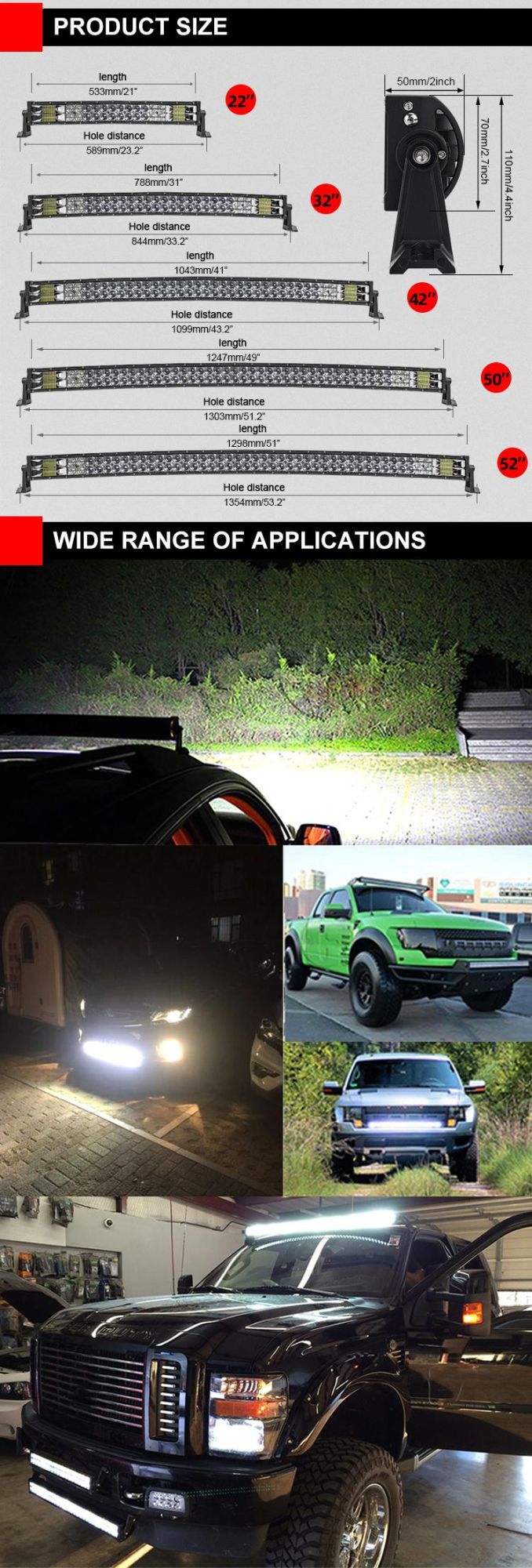 2020 Latest Manufacturer Price High Brightness 22" 32" 42" 50" 52" Curved Offroad LED Light Bar for Trucks ATV UTV
