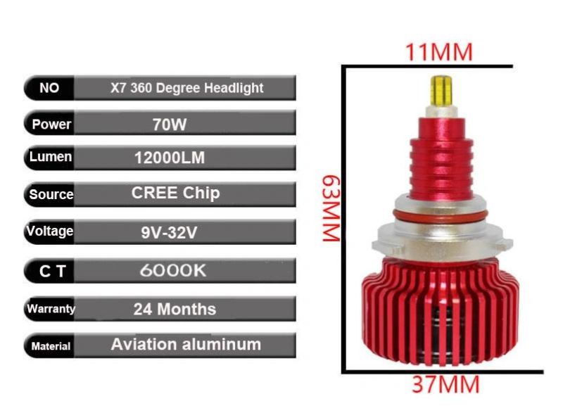 X7 LED H7 Headlight 4 Side 35W 8000lm Car Bulbs 9004 9005 9006 Headlight for Automobile
