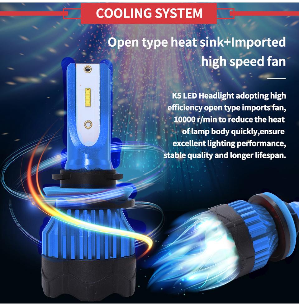 2020 Cheap S2 C6 K5 100W Fan Cooling Car LED Lights H4 Hb3 9005 H11 Csp COB Car LED Light 16000lm H7 K5 H4 LED Headlight