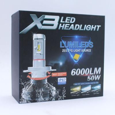 Hot Selling 360 Lights High Power X3 Mutil Colors Auto LED Bulbs, 12V 24V 9005 9006 LED Headlight