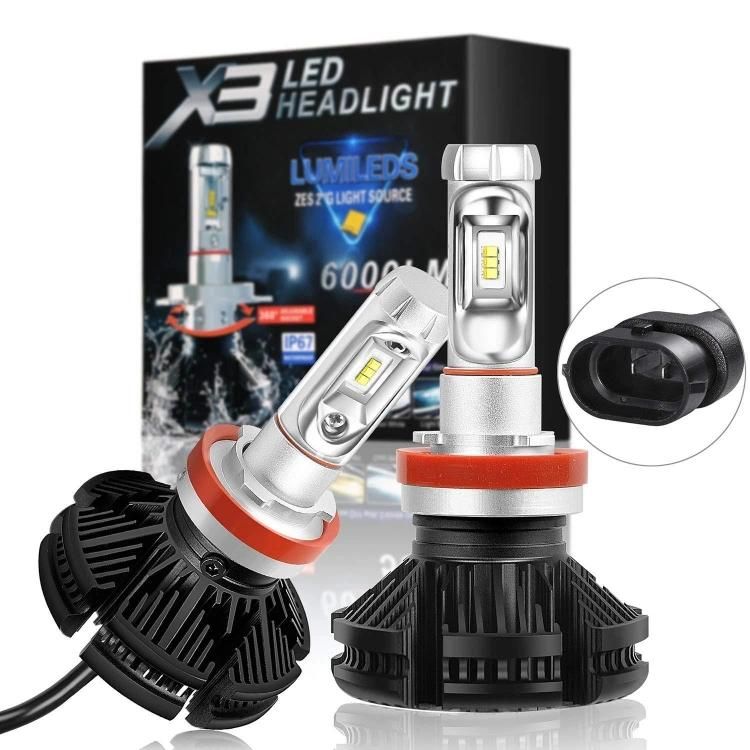 LED Headlights Bulbs Conversion Kit Lights 50W 6000lm 3000K/6500K/8000K H1 H11 Hb3 9005 9006 Auto X3 Zes Car Headlight H4