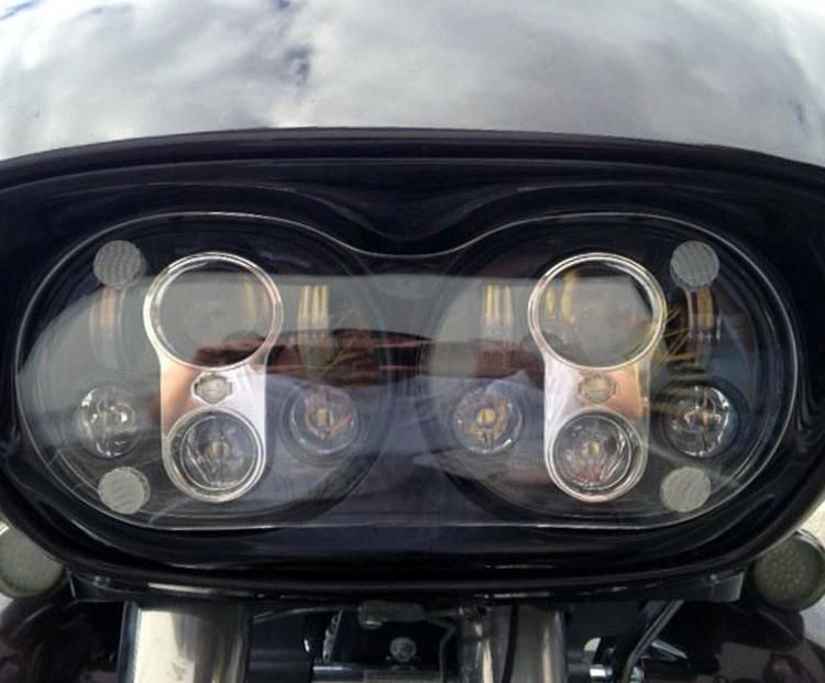 Double 5.75" 5-3/4" LED Headlight for Harley Motorcycle Black Motorcycle Projector 45W LED Lamp Headlight