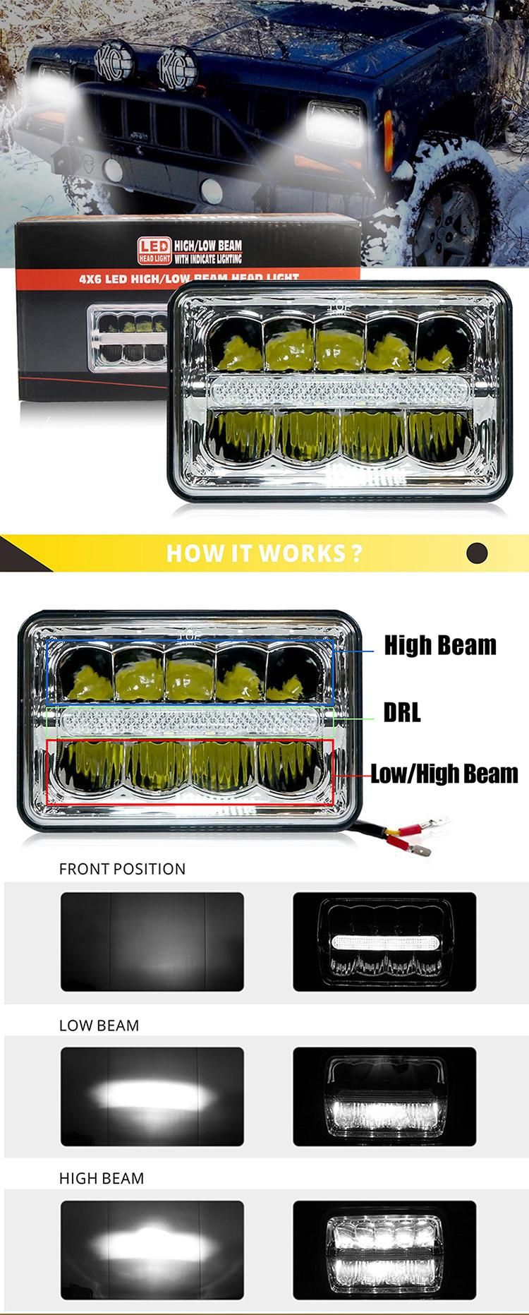 Car Accessories H4 Hi/Lo Beam Amber White DRL 6500K 4X6 Car LED Auto Headlight