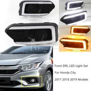 1 Pair Car LED for Honda City 2017 2018 2019 DRL Daytime Running Light Fog Light Front Lamp Cover with Yellow Turn Signal
