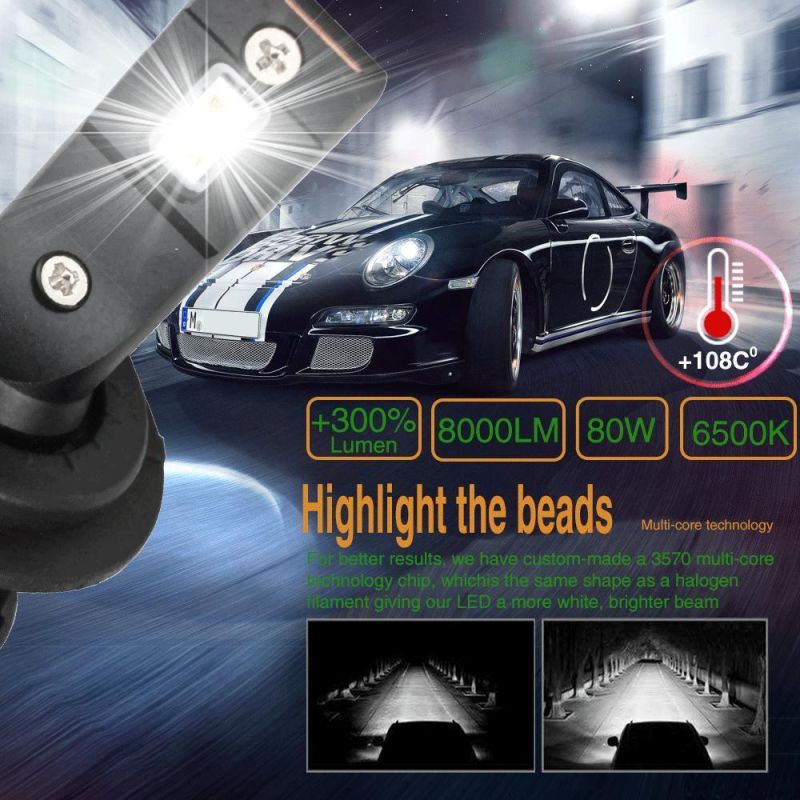 Gj K6s H7 Inner Canbus 90W LED Light for Auto Headlamp H1 H3 H4 H11 H15 Models 8000lm