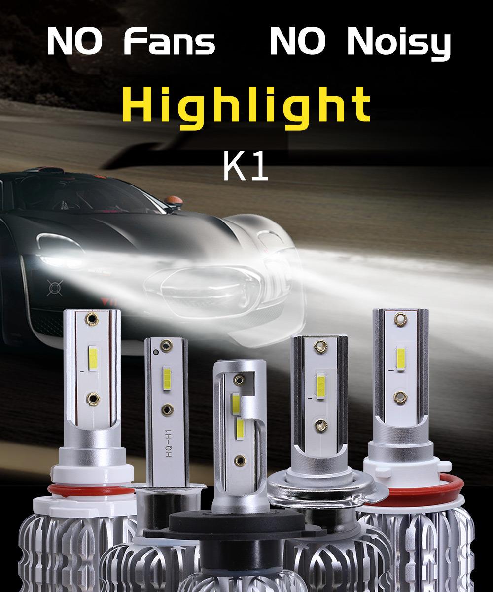 Fanless K1 Csp LED Headlight Bulbs H4 H7 H11 9005 9006 9004 9007 880 881 H1 H3 Faros