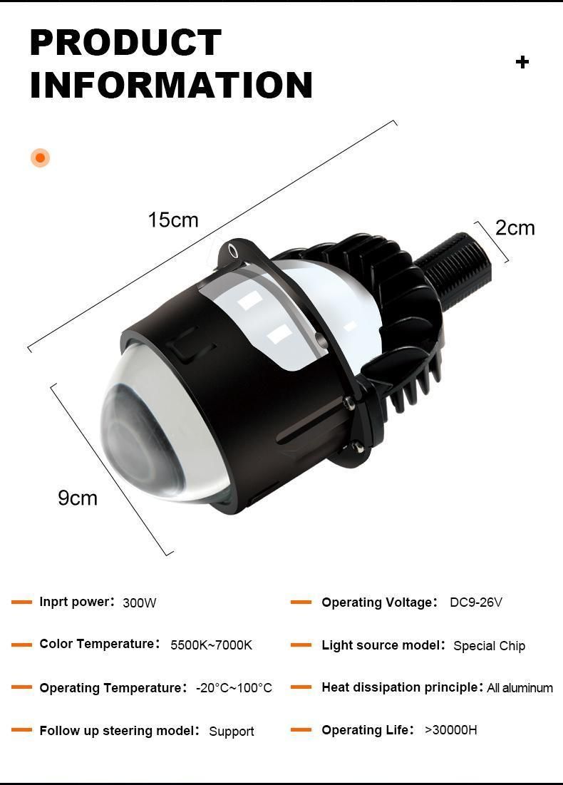 70W 2.5 Inch Car LED Projector Headlight High Low Beam White Bi LED Projector Lens for Car