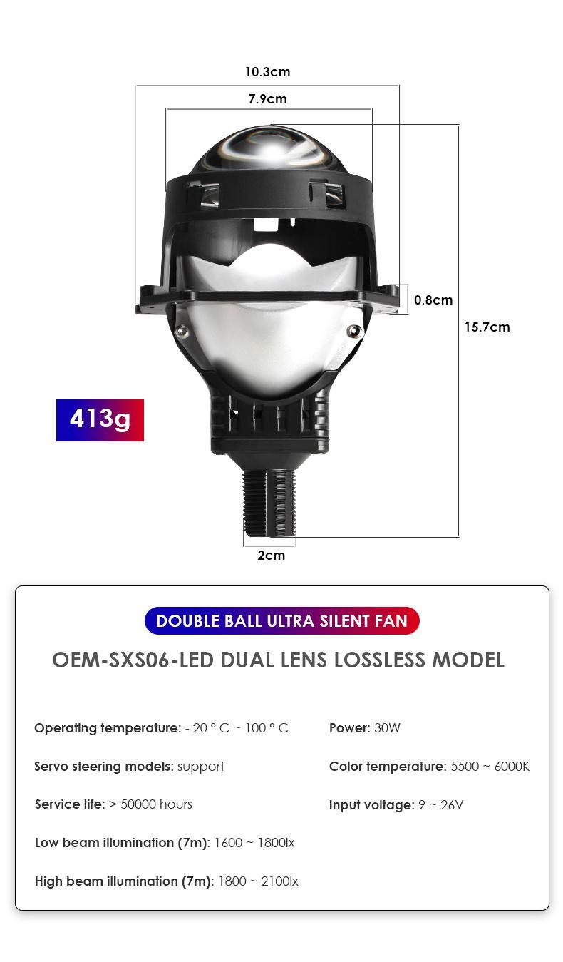 High Quality 3inch Car LED Projector Headlight 80W High Low Beam White Bi LED Projector Lens for Car