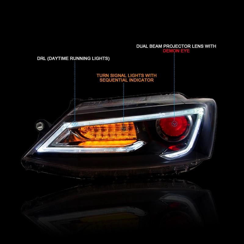 for VW/Volkswagen Jetta 2011/2012/2013/2014 Car Headlight Assembly W/ LED DRL Turn Signal Demon Eyes Projector Lens