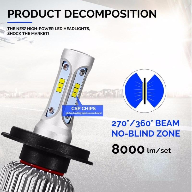 2PCS Csp Chips Bright H4 H7 H11 9005 9006 LED Headlight Bulbs High Power 8000lm 6500K