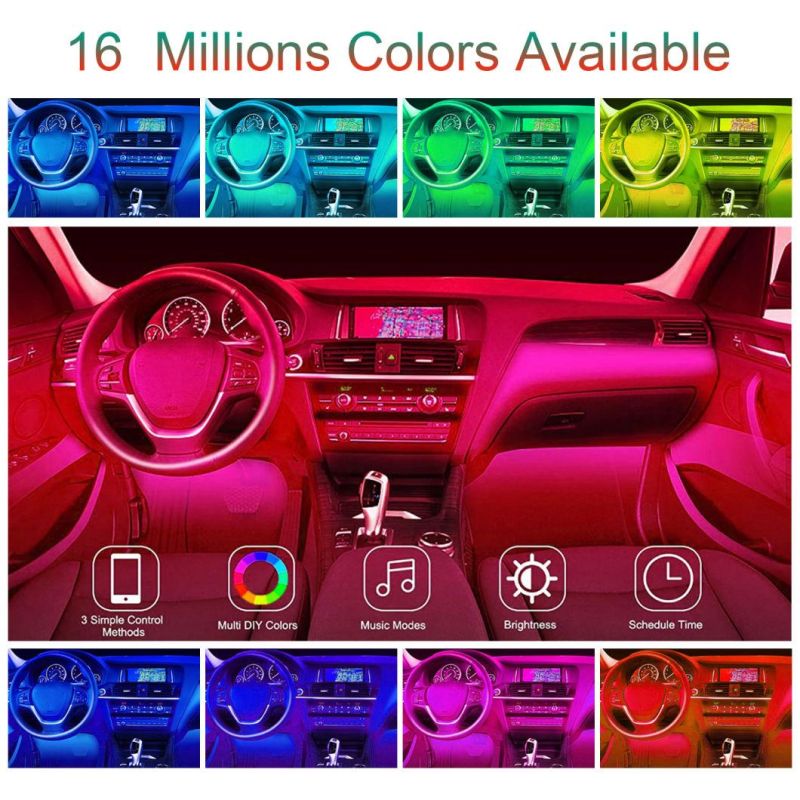 4PCS Waterproof Auto Atmosphere RGB Bluetooth Control Car Interior LED Strip Light