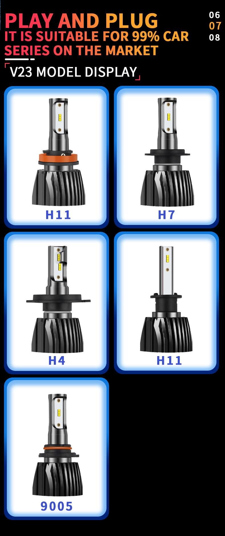 V23 LED Headlights H11 6500lm Car LED Bulb Auto LED Lighting System 40W Fanless LED Headlight