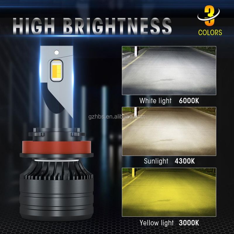 High Power 50W 12V 3000K/4300K/6000K Tricolor High Low Beam Autimotive LED Light Waterproof IP68 LED Headlight for Car