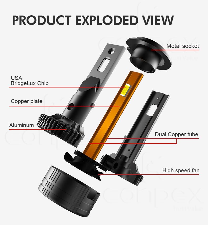 Conpex Auto LED Lighting System LED Headlight 6162lm 65W Csp H1 H3 H13 H16 880 9005 9012 Car LED Head Lights