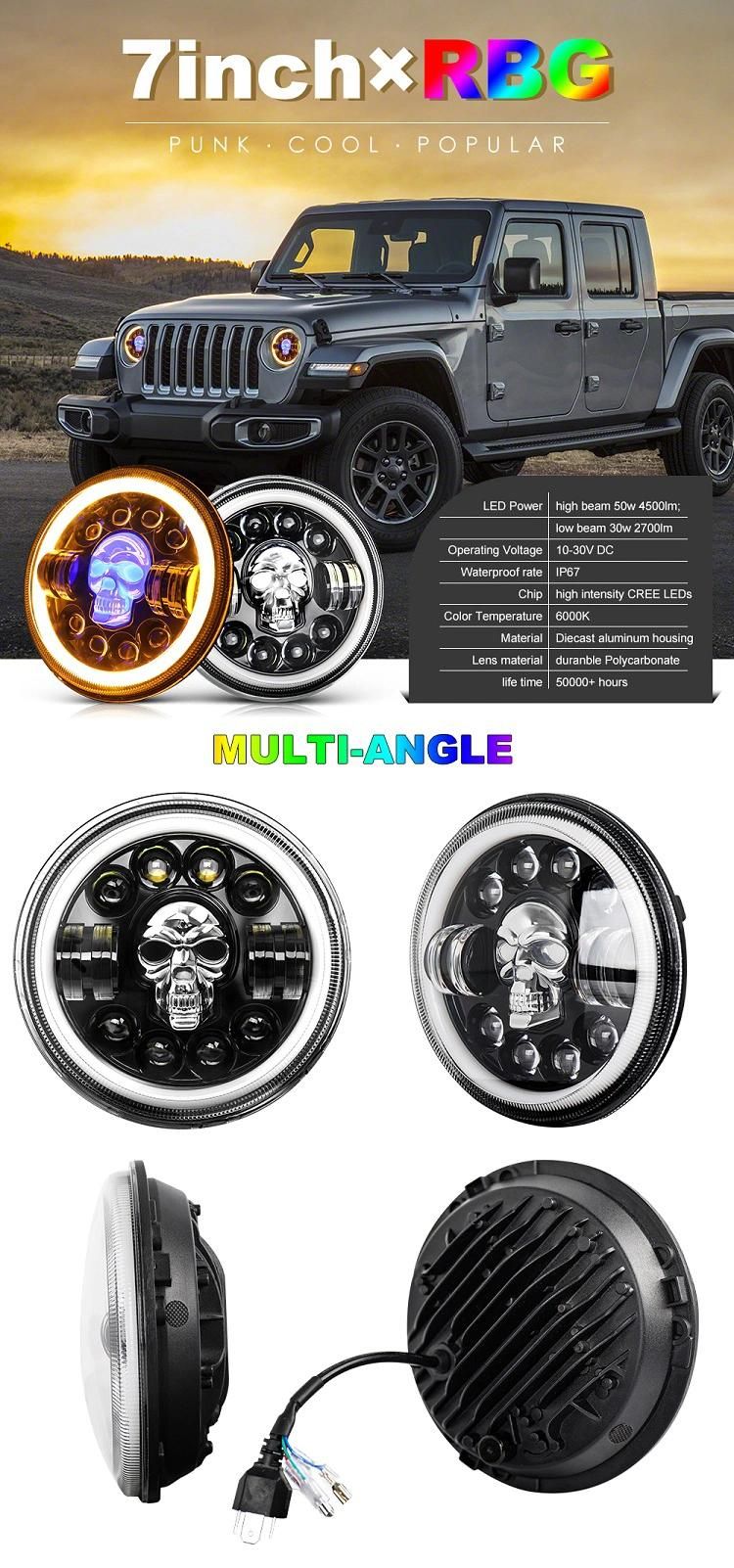 Super Bright 75W Jk Jl Tj Amber White Round 24 Volt 12V 7 Inch LED Headlight for Jeep Offroad