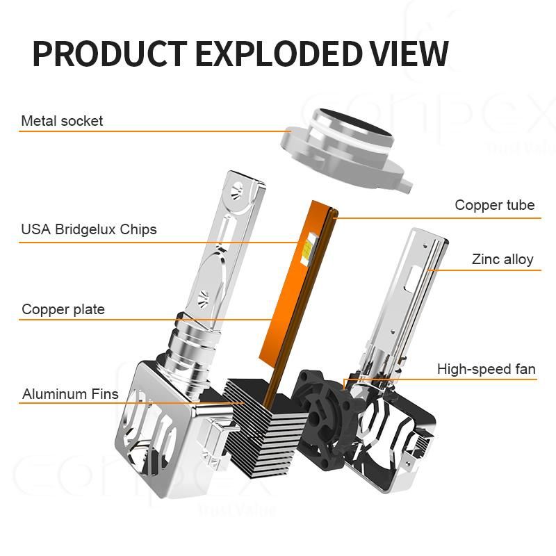 Conpex V61 Automotive 6000lm High Brightness Aluminum H7 Replacement LED Headlight