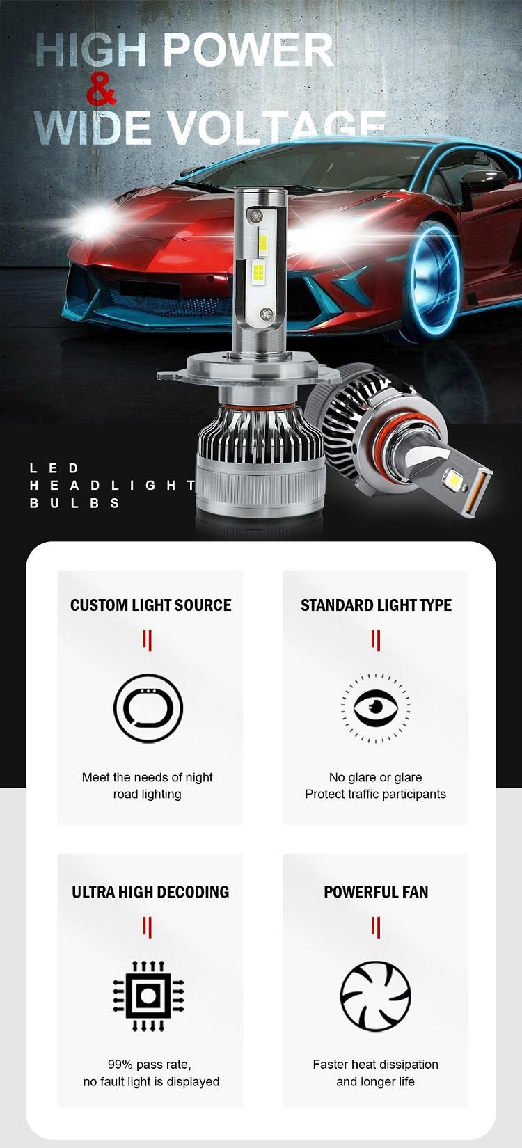 2020 New Auto Lamps 16000lm 72W LED Free Error Canbus F16 H4 H11 H7 12V LED Headlight Bulbs for Car
