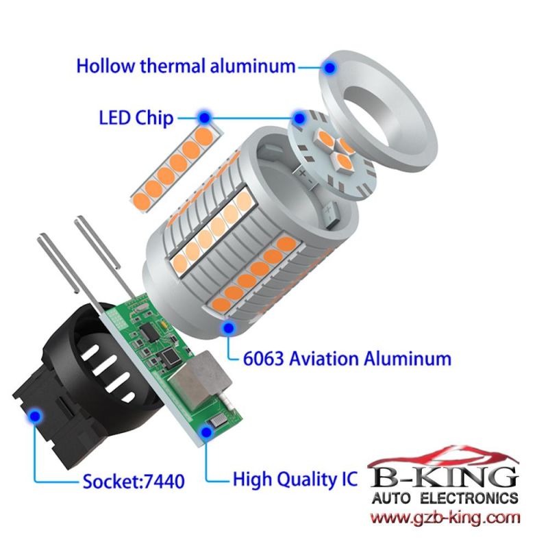 22W 2000lm Anti Hyper Flash T20 7443 W21/5W Fanless Car Red LED Brake Light Bulb