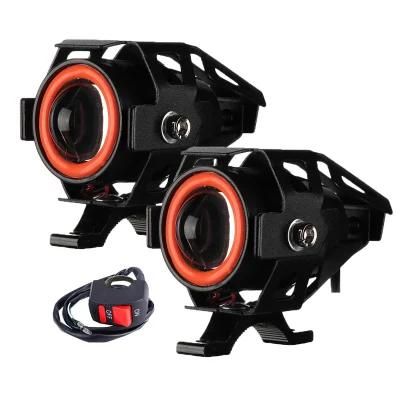 Motorcycle LED Headlight Driving Moto Spotlight W/ Switch U7 Fog Spot Head Light Angel Eye Devil Eye Decorative Lamp 3000lm