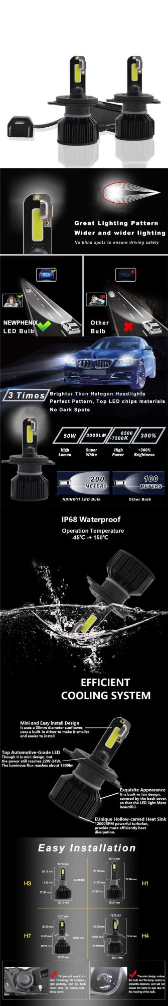 COB Chips E8 24W 4800lm 6000K LED Headlight for Cars