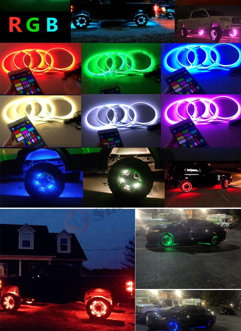 Sw7611537 Newest 4 in 1 Car LED Wheel Ring Lights RGB 5050 SMD LED Chips 15.5 Inch Bluetooth Control Single Row Light Strip